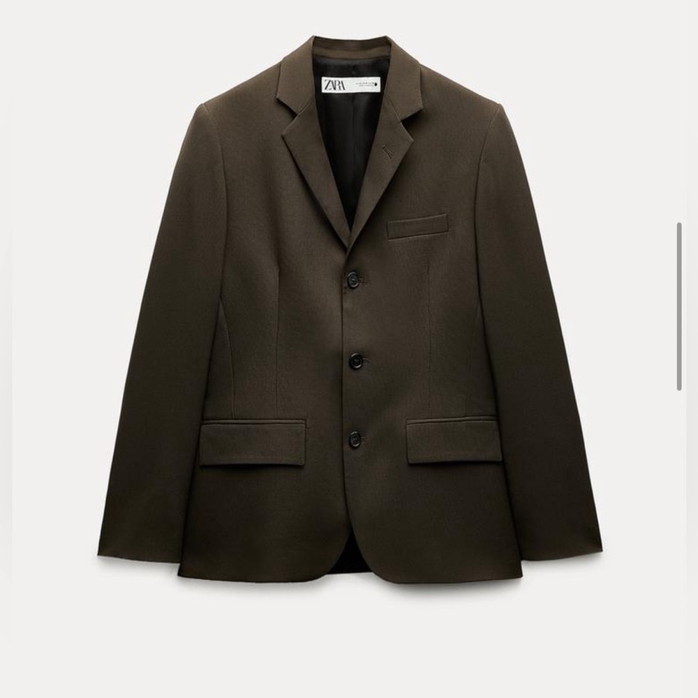 Zara woman collection Khaki 3 button tailored jacket Sz L